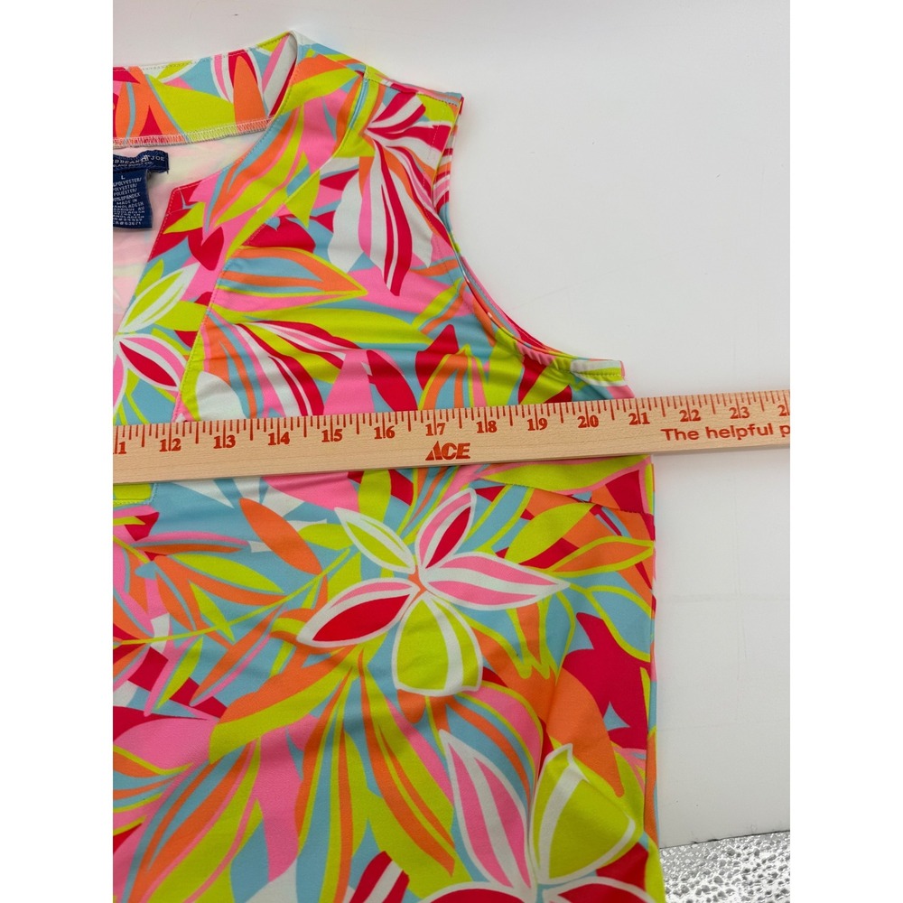 Caribbean Joe Womens Large Tropical Floral Sleeveless V-Neck Top Pink Orange L - Picture 2 of 5